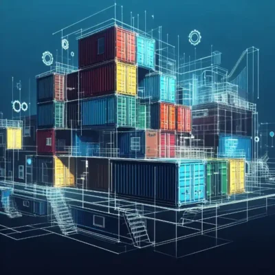 Shipping containers piled abstractly